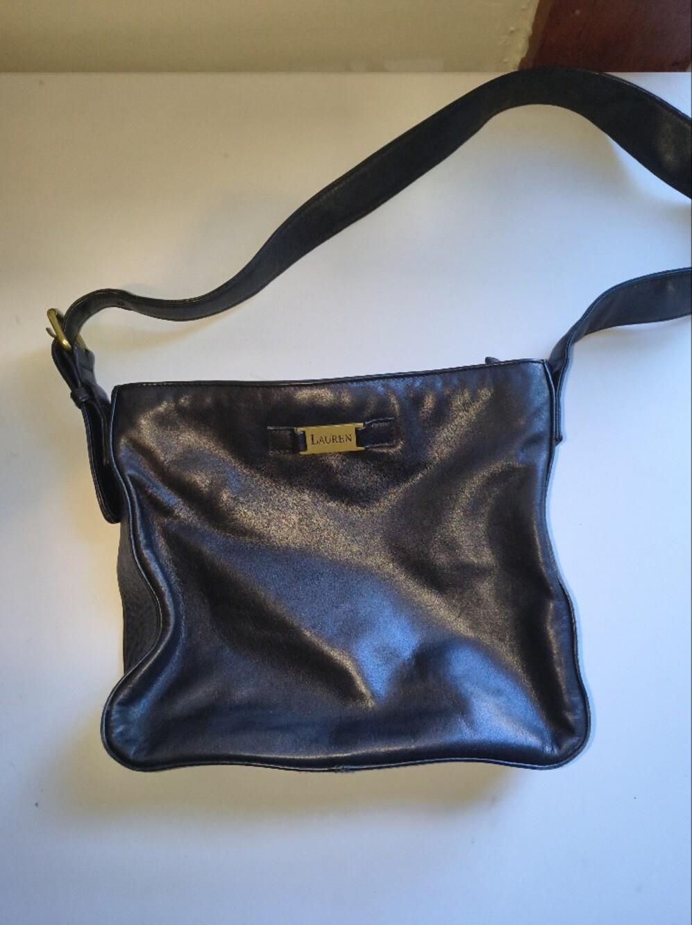 Ralph Lauren Black Leather Shoulder Bag with Gold Hardware